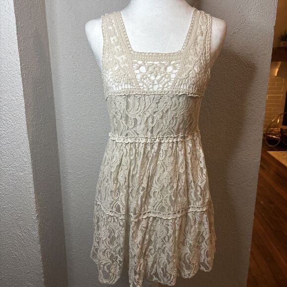 Cottagecore Ultra Pink Ivory Boho Fairycore Lace Cottage Chic Dress Large - Picture 2 of 10